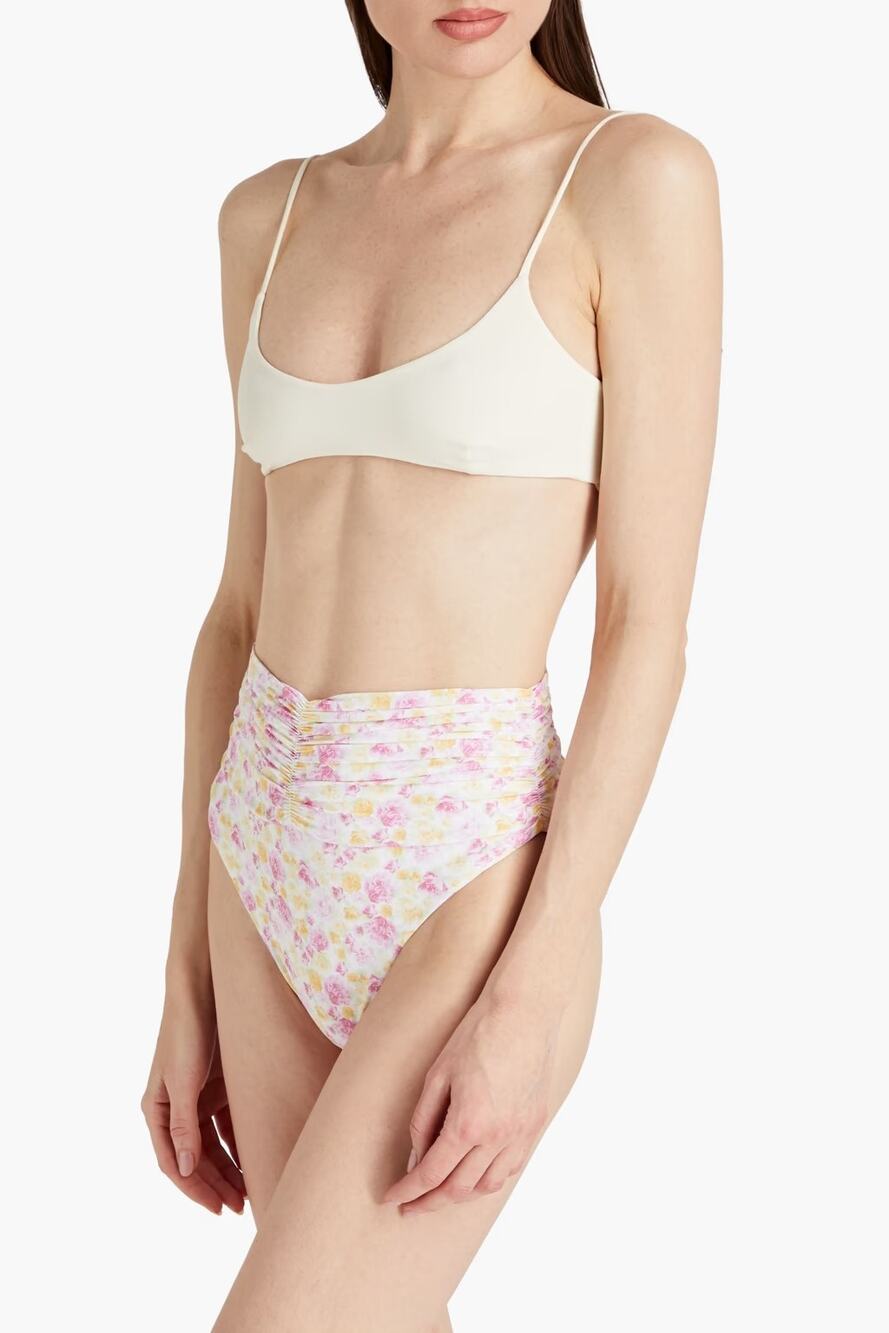 Magda Butrym Ruched Floral High Waisted Bikini Bottom Swimwear Beach Resort 10